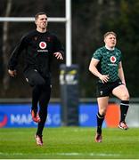 23 February 2024; George North, left, and Sam Costelow during the Wales rugby captain's run at UCD Bowl in Dublin. Photo by Tyler Miller/Sportsfile