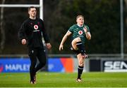 23 February 2023; George North, left, and Sam Costelow during the Wales rugby captain's run at UCD Bowl in Dublin. Photo by Tyler Miller/Sportsfile