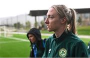 23 February 2024; Louise Quinn of Republic of Ireland arrives before the international women's friendly match between Italy and Republic of Ireland at Viola Park in Florence, Italy. Photo by David Fitzgerald/Sportsfile