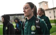 23 February 2024; Megan Campbell of Republic of Ireland arrives before the international women's friendly match between Italy and Republic of Ireland at Viola Park in Florence, Italy. Photo by David Fitzgerald/Sportsfile