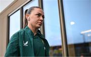 23 February 2024; Katie McCabe of Republic of Ireland arrives before the international women's friendly match between Italy and Republic of Ireland at Viola Park in Florence, Italy. Photo by David Fitzgerald/Sportsfile