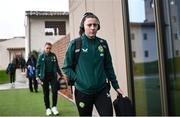 23 February 2024; Lucy Quinn of Republic of Ireland arrives before the international women's friendly match between Italy and Republic of Ireland at Viola Park in Florence, Italy. Photo by David Fitzgerald/Sportsfile
