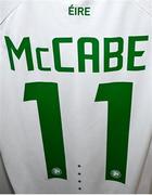 23 February 2024; The jersey of Katie Mccabe is seen in the Republic of Ireland dressing room before the international women's friendly match between Italy and Republic of Ireland at Viola Park in Florence, Italy. Photo by David Fitzgerald/Sportsfile