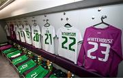 23 February 2024; Republic of Ireland jerseys are seen in the dressing room before the international women's friendly match between Italy and Republic of Ireland at Viola Park in Florence, Italy. Photo by David Fitzgerald/Sportsfile