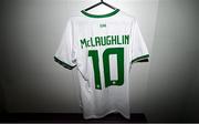 23 February 2024; The jersey of Erin Mclaughlin is seen in the Republic of Ireland dressing room before the international women's friendly match between Italy and Republic of Ireland at Viola Park in Florence, Italy. Photo by David Fitzgerald/Sportsfile