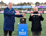 23 February 2024; Leinster rugby Head of Rugby Development Philip Lawlor, left, draws St Mary's College and Lorcan Balfe of Leinster rugby draws Blackrock College during the Bank of Ireland Leinster Schools Senior Cup Semi-Final draw at Energia Park in Dublin. Photo by Daire Brennan/Sportsfile