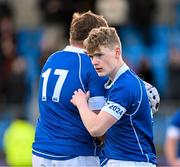 23 February 2024; Alex Holt, left, and Alexander Crawley of St Mary’s College celebrate after the Bank of Ireland Leinster Schools Senior Cup quarter-final match between CBC Monkstown and St Mary's Collegee at Energia Park in Dublin. Photo by Daire Brennan/Sportsfile