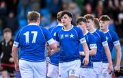 23 February 2024; Alex Holt, left, and Josh Kelly of St Mary’s College celebrate after the Bank of Ireland Leinster Schools Senior Cup quarter-final match between CBC Monkstown and St Mary's Collegee at Energia Park in Dublin. Photo by Daire Brennan/Sportsfile