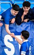 23 February 2024; Josh Kelly of St Mary’s College celebrates with his brother Ben after the Bank of Ireland Leinster Schools Senior Cup quarter-final match between CBC Monkstown and St Mary's Collegee at Energia Park in Dublin. Photo by Daire Brennan/Sportsfile