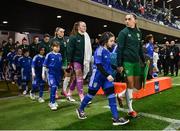 23 February 2024; Republic of Ireland captain Katie McCabe leads her side out before the international women's friendly match between Italy and Republic of Ireland at Viola Park in Florence, Italy. Photo by David Fitzgerald/Sportsfile