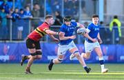 23 February 2024; Liam Flaherty of St Mary’s College is tackled by Cian O’Donnell of CBC Monkstown during the Bank of Ireland Leinster Schools Senior Cup quarter-final match between CBC Monkstown and St Mary's Collegee at Energia Park in Dublin. Photo by Daire Brennan/Sportsfile