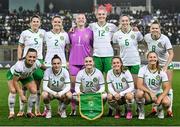 23 February 2024; Republic of Ireland players, back row, from left, Niamh Fahey, Jessie Stapleton, Courtney Brosnan, Caitlin Hayes, Megan Connolly and Ruesha Littlejohn, front row, from left, Katie McCabe, Jessica Ziu, Izzy Atkinson, Heather Payne and Kyra Carusa, before the international women's friendly match between Italy and Republic of Ireland at Viola Park in Florence, Italy. Photo by David Fitzgerald/Sportsfile