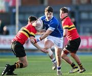 23 February 2024; Evan Moynihan of St Mary’s College is tackled by Ronan Maher of CBC Monkstown during the Bank of Ireland Leinster Schools Senior Cup quarter-final match between CBC Monkstown and St Mary's Collegee at Energia Park in Dublin. Photo by Daire Brennan/Sportsfile