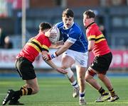 23 February 2024; Evan Moynihan of St Mary’s College is tackled by Ronan Maher of CBC Monkstown during the Bank of Ireland Leinster Schools Senior Cup quarter-final match between CBC Monkstown and St Mary's Collegee at Energia Park in Dublin. Photo by Daire Brennan/Sportsfile