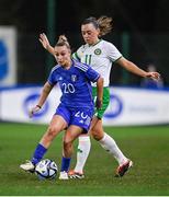 23 February 2024; Giada Greggi of Italy in action against Katie McCabe of Republic of Ireland during the international women's friendly match between Italy and Republic of Ireland at Viola Park in Florence, Italy. Photo by David Fitzgerald/Sportsfile