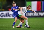 23 February 2024; Ruesha Littlejohn of Republic of Ireland in action against Giada Greggi of Italy during the international women's friendly match between Italy and Republic of Ireland at Viola Park in Florence, Italy. Photo by David Fitzgerald/Sportsfile