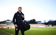 23 February 2024; Mason Melia of St Patrick's Athletic arrives before the SSE Airtricity Men's Premier Division match between St Patrick's Athletic and Bohemians at Richmond Park in Dublin. Photo by Harry Murphy/Sportsfile