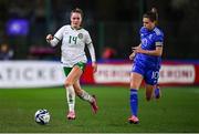23 February 2024; Heather Payne of Republic of Ireland in action against Cristiana Girelli of Italy during the international women's friendly match between Italy and Republic of Ireland at Viola Park in Florence, Italy. Photo by David Fitzgerald/Sportsfile