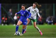 23 February 2024; Giulia Dragoni of Italy in action against Heather Payne of Republic of Ireland during the international women's friendly match between Italy and Republic of Ireland at Viola Park in Florence, Italy. Photo by David Fitzgerald/Sportsfile