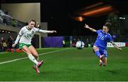 23 February 2024; Heather Payne of Republic of Ireland in action against Elisabetta Oliviero of Italy during the international women's friendly match between Italy and Republic of Ireland at Viola Park in Florence, Italy. Photo by David Fitzgerald/Sportsfile