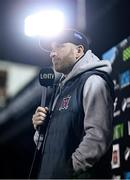 23 February 2024; Dundalk head coach Stephen O'Donnell is interviewed by LOITV before the SSE Airtricity Men's Premier Division match between Dundalk and Galway United at Oriel Park in Dundalk, Louth. Photo by Ben McShane/Sportsfile