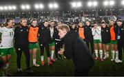 23 February 2024; Republic of Ireland head coach Eileen Gleeson talks to her players after the international women's friendly match between Italy and Republic of Ireland at Viola Park in Florence, Italy. Photo by David Fitzgerald/Sportsfile