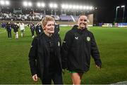 23 February 2024; Republic of Ireland head coach Eileen Gleeson, left, and Jessie Stapleton after the international women's friendly match between Italy and Republic of Ireland at Viola Park in Florence, Italy. Photo by David Fitzgerald/Sportsfile