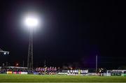 23 February 2024; Players and officials stand for a minutes applause before the SSE Airtricity Men's Premier Division match between Dundalk and Galway United at Oriel Park in Dundalk, Louth. Photo by Ben McShane/Sportsfile