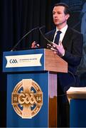 23 February 2024; GAA director of finance Ger Mulryan speaking during the GAA Congress at Canal Court Hotel in Newry, Down. Photo by Piaras Ó Mídheach/Sportsfile