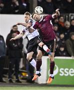 23 February 2024; Killian Brouder of Galway United in action against Daryl Horgan of Dundalk during the SSE Airtricity Men's Premier Division match between Dundalk and Galway United at Oriel Park in Dundalk, Louth. Photo by Ben McShane/Sportsfile