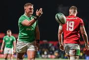 23 February 2024; Danny Sheahan of Ireland celebrates after scoring his side's fifth try during the U20 Six Nations Rugby Championship match between Ireland and Wales at Virgin Media Park in Cork. Photo by Brendan Moran/Sportsfile