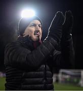 23 February 2024; Galway United manager John Caulfield celebrates after the SSE Airtricity Men's Premier Division match between Dundalk and Galway United at Oriel Park in Dundalk, Louth. Photo by Ben McShane/Sportsfile