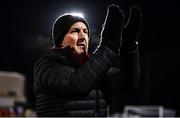 23 February 2024; Galway United manager John Caulfield celebrates after the SSE Airtricity Men's Premier Division match between Dundalk and Galway United at Oriel Park in Dundalk, Louth. Photo by Ben McShane/Sportsfile
