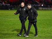 23 February 2024; Shamrock Rovers manager Stephen Bradley, right, and assistant coach Glenn Cronin after the SSE Airtricity Men's Premier Division match between Shelbourne and Shamrock Rovers at Tolka Park in Dublin. Photo by Stephen McCarthy/Sportsfile