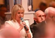 23 February 2024; Cork delegate Tracey Kennedy makes a speech after being elected as a GAA trustee during the GAA Congress at Canal Court Hotel in Newry, Down. Photo by Piaras Ó Mídheach/Sportsfile