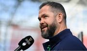 24 February 2024; Ireland head coach Andy Farrell before the Guinness Six Nations Rugby Championship match between Ireland and Wales at the Aviva Stadium in Dublin. Photo by Seb Daly/Sportsfile