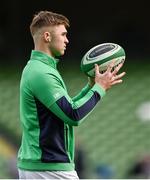 24 February 2024; Jack Crowley of Ireland before the Guinness Six Nations Rugby Championship match between Ireland and Wales at Aviva Stadium in Dublin. Photo by Ramsey Cardy/Sportsfile