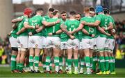 24 February 2024; The Ireland team huddle before the Guinness Six Nations Rugby Championship match between Ireland and Wales at Aviva Stadium in Dublin. Photo by Sam Barnes/Sportsfile