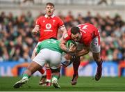 24 February 2024; George North of Wales is tackled by Bundee Aki of Ireland during the Guinness Six Nations Rugby Championship match between Ireland and Wales at Aviva Stadium in Dublin. Photo by Sam Barnes/Sportsfile
