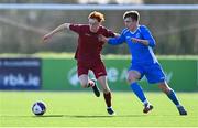 24 February 2024; Edward Silke of Galway Football Association in action against Xhorxhi Ginji of Dublin & District Schoolboys League during the FAI Youth Inter League Cup final match between Dublin & District Schoolboys League and Galway Football Association at Athlone Town Stadium in Westmeath. Photo by Tyler Miller/Sportsfile
