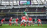 24 February 2024; Tadhg Beirne of Ireland takes possession in a lineout during the Guinness Six Nations Rugby Championship match between Ireland and Wales at Aviva Stadium in Dublin. Photo by Seb Daly/Sportsfile