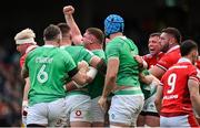 24 February 2024; Tadhg Furlong of Ireland celebrates winning a scrum penaly during the Guinness Six Nations Rugby Championship match between Ireland and Wales at Aviva Stadium in Dublin. Photo by Seb Daly/Sportsfile