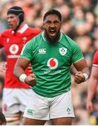 24 February 2024; Bundee Aki of Ireland celebrates winning a penalty during the Guinness Six Nations Rugby Championship match between Ireland and Wales at Aviva Stadium in Dublin. Photo by Sam Barnes/Sportsfile