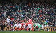 24 February 2024; Supporters watch a scrum during the Guinness Six Nations Rugby Championship match between Ireland and Wales at Aviva Stadium in Dublin. Photo by Seb Daly/Sportsfile