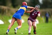 24 February 2024; Siobhán McGrath of Galway is tackled by Karin Blair of Tipperary during the Very Camogie League Division 1 match between Tipperary and Galway at The Ragg GAA Grounds in Tipperary. Photo by Tom Beary/Sportsfile