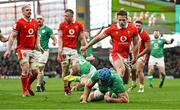 24 February 2024; Tadhg Beirne of Ireland scores his side's fourth try during the Guinness Six Nations Rugby Championship match between Ireland and Wales at Aviva Stadium in Dublin. Photo by Sam Barnes/Sportsfile