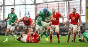 24 February 2024; Tadhg Beirne of Ireland on the way to scoring his side's fourth try during the Guinness Six Nations Rugby Championship match between Ireland and Wales at Aviva Stadium in Dublin. Photo by Sam Barnes/Sportsfile