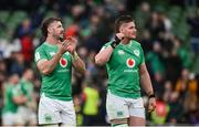 24 February 2024; Ireland players Caelan Doris, left, and Joe McCarthy after their side's victory during the Guinness Six Nations Rugby Championship match between Ireland and Wales at the Aviva Stadium in Dublin. Photo by Seb Daly/Sportsfile