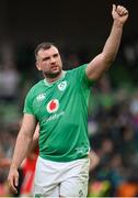 24 February 2024; Tadhg Beirne of Ireland celebrates after his side's victory during the Guinness Six Nations Rugby Championship match between Ireland and Wales at the Aviva Stadium in Dublin. Photo by Seb Daly/Sportsfile