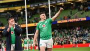 24 February 2024; Dan Sheehan, centre, and Tadhg Furlong of Ireland after the Guinness Six Nations Rugby Championship match between Ireland and Wales at Aviva Stadium in Dublin. Photo by Ramsey Cardy/Sportsfile